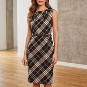 Nine West Sophisticated Belted Plaid Midi Dress
